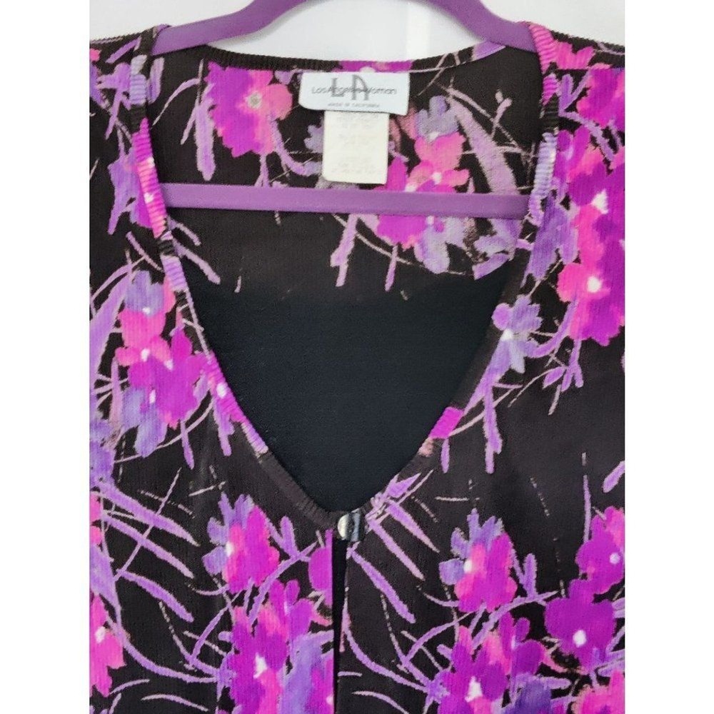 Vintage Los Angels Women Black and Purple Tank  Accordion Knit Top Size 18